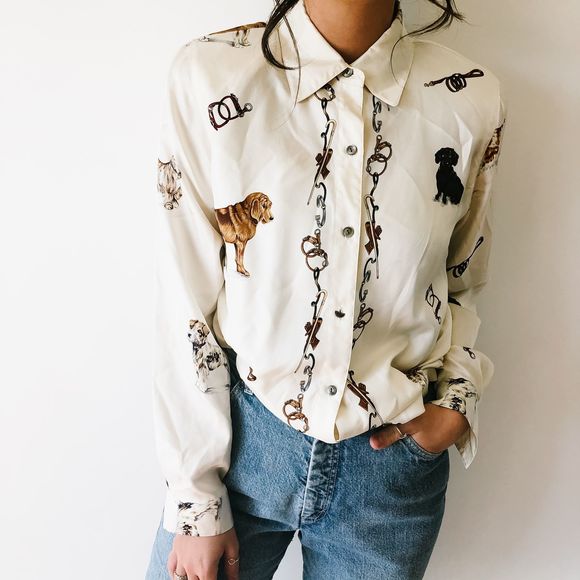 Vintage Tops - Vintage 100% Silk Dog Top M